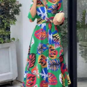 Printed Long Sleeve Button-Up Shirt Dress for Fashion