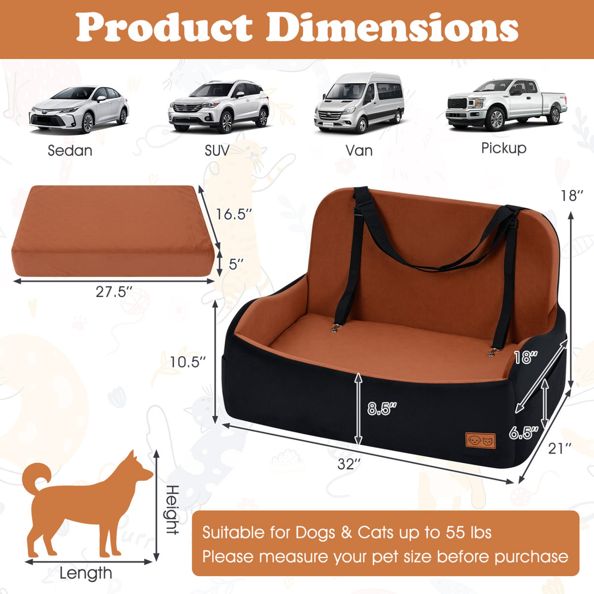 Dog Car Seat Foam Dog Booster Seat for Medium and Large Dogs