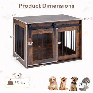 Dog Crate Furniture Heavy Duty Dog Kennel with Sliding Barn Door-Rustic Brown
