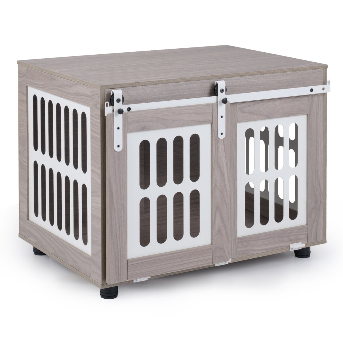 Dog Crate Furniture with Sliding Barn Door for Small Medium Dogs-Gray
