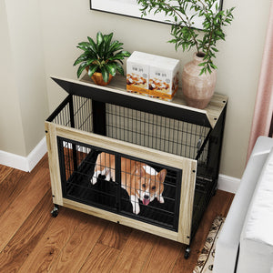 Industrial Dog Kennel with Flip-up Top 3 Lockable Doors and Removable Tray-Gray