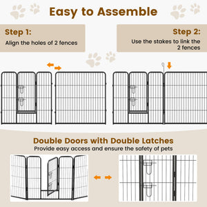 16 Panel 24/32/40 Inches Height Dog Playpen with Lock and Large Door-32 inches