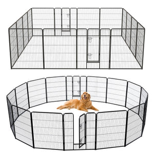 16 Panel 24/32/40 Inches Height Dog Playpen with Lock and Large Door-40 inches