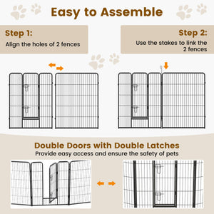 16 Panel 24/32/40 Inches Height Dog Playpen with Lock and Large Door-40 inches