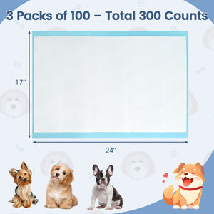 Dog and Puppy Pee Pads 24" x 17" (300 Counts) for Potty Training-Blue