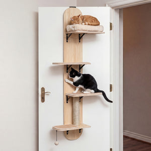 Door Hanging Cat Climber 4-level Height Adjustable with Plush Bed-Beige
