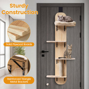 Door Hanging Cat Climber 4-level Height Adjustable with Plush Bed-Beige