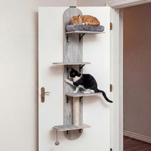 Door Hanging Cat Climber 4-level Height Adjustable with Plush Bed-Gray