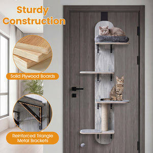 Door Hanging Cat Climber 4-level Height Adjustable with Plush Bed-Gray
