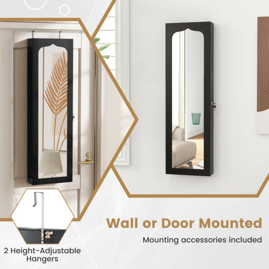 Door Hanging Mirror Jewelry Armoire with Full Length Mirror and 6 Drawers-Black