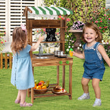 Double-Sided Mud Kitchen with Canopy and Chalkboard for 3+ Years Old-Natural