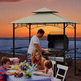 Outdoor Double-Tiered Grill Gazebo Canopy with 2 Shelves and 7 Hooks-Beige