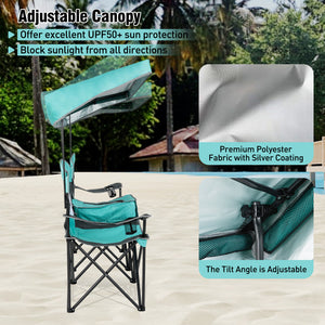 Double Beach Chair with Adjustable Canopy and 3 -Side Shading Curtains-Turquoise