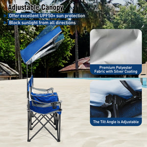 Double Beach Chair with Adjustable Canopy and 3 -Side Shading Curtains-Navy