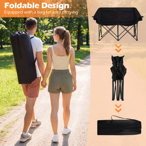 Double Camping Chair with Cup Holders Glass Racks and Mesh Pockets-Black