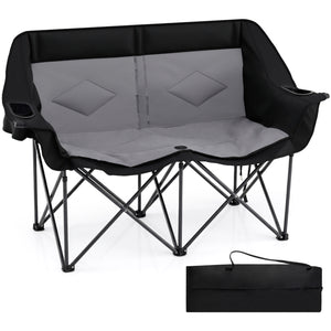 Double Camping Chair with Cup Holders Glass Racks and Mesh Pockets-DarkGray