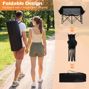 Double Camping Chair with Cup Holders Glass Racks and Mesh Pockets-DarkGray