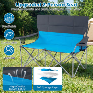 Double Camping Chair with Carry Bag Cup Holders-Blue