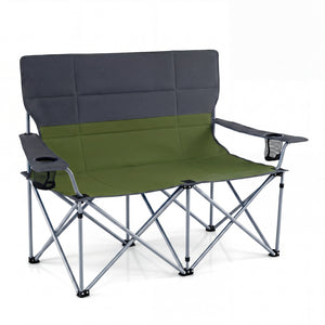 Double Camping Chair with Carry Bag Cup Holders-Green