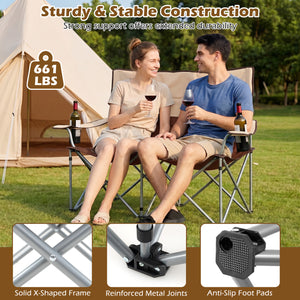 Double Camping Chair with Carry Bag Cup Holders-Brown