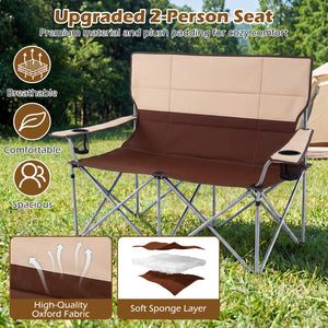 Double Camping Chair with Carry Bag Cup Holders-Brown