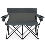 Double Camping Chair 2-Person Outdoor Folding Loveseat with Cup Holders-Gray