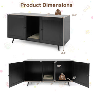 Double Cat Litter Box Enclosure for 2 Cats with Scratching Pad and Double Rooms-Black
