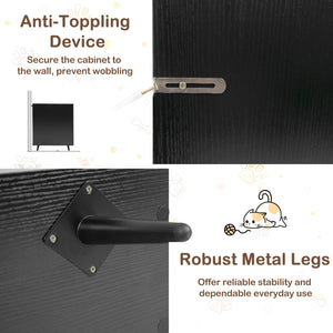 Double Cat Litter Box Enclosure for 2 Cats with Scratching Pad and Double Rooms-Black