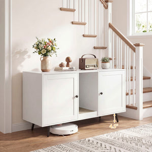 Double Cat Litter Box Enclosure for 2 Cats with Scratching Pad and Double Rooms-White