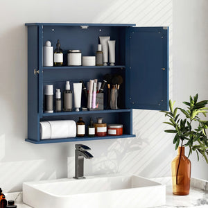 Double Door Wall-Mounted Bathroom Mirror Cabinet with Storage Shelf-Blue