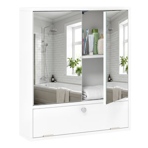 Double Door Wall-Mounted Bathroom Mirrored Medicine Cabinet-White