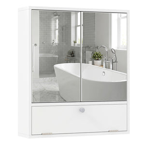 Double Door Wall-Mounted Bathroom Mirrored Medicine Cabinet-White