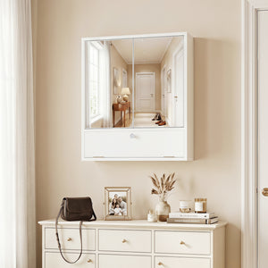 Double Door Wall-Mounted Bathroom Mirrored Medicine Cabinet-White