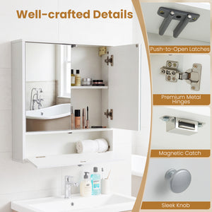 Double Door Wall-Mounted Bathroom Mirrored Medicine Cabinet-White