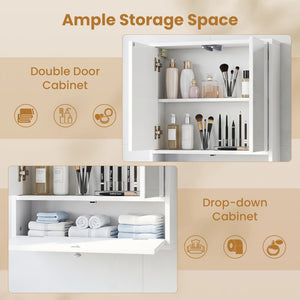 Double Door Wall-Mounted Bathroom Mirrored Medicine Cabinet-White