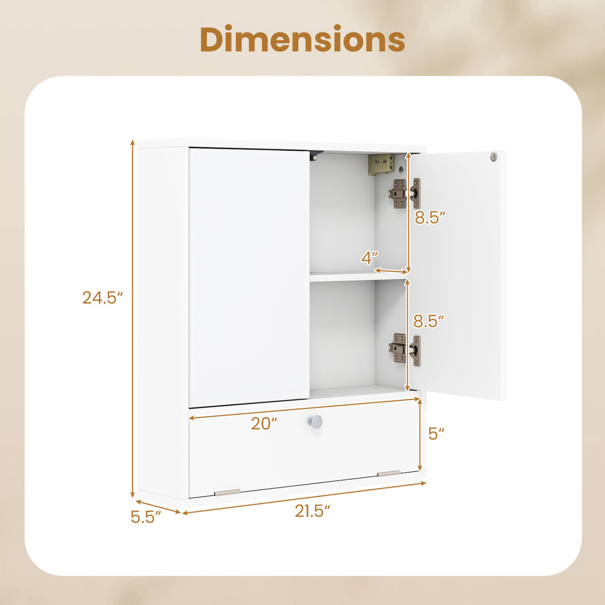 Double Door Wall-Mounted Bathroom Mirrored Medicine Cabinet-White