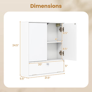 Double Door Wall-Mounted Bathroom Mirrored Medicine Cabinet-White