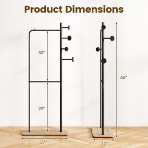 Double Rods Clothes Hanging Rack with Rubber Wood Hooks
