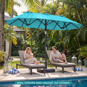 Double-Sided Patio Umbrella with Push Button Tilt Crank Handle-Turquoise