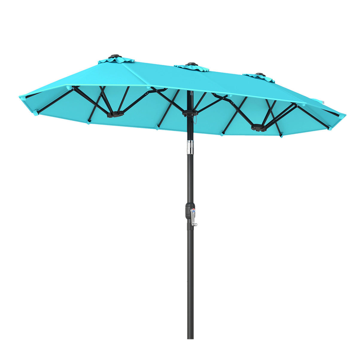 Double-Sided Patio Umbrella with Push Button Tilt Crank Handle-Turquoise
