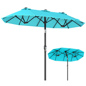 Double-Sided Patio Umbrella with Push Button Tilt Crank Handle-Turquoise