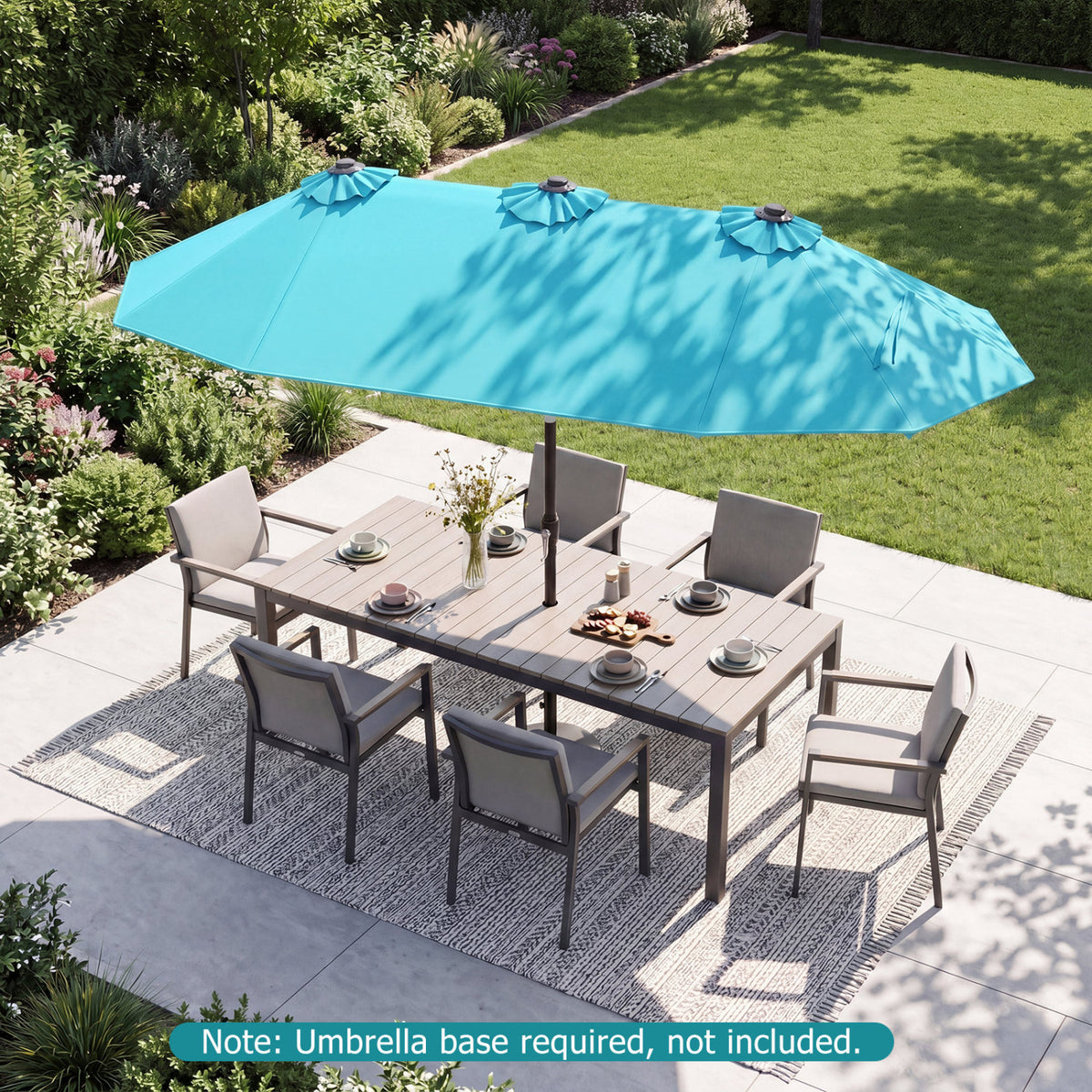 Double-Sided Patio Umbrella with Push Button Tilt Crank Handle-Turquoise