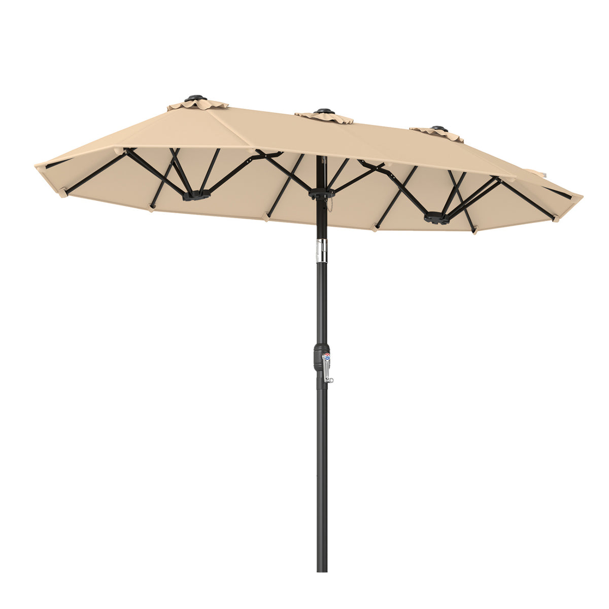 Double-Sided Patio Umbrella with Push Button Tilt Crank Handle-Beige