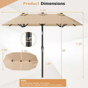 Double-Sided Patio Umbrella with Push Button Tilt Crank Handle-Beige