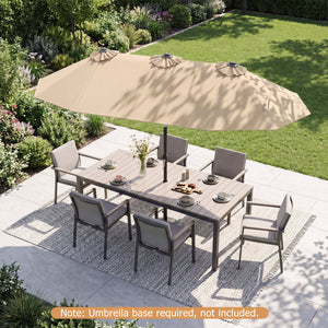 Double-Sided Patio Umbrella with Push Button Tilt Crank Handle-Beige