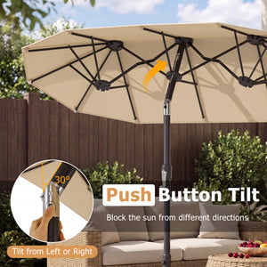 Double-Sided Patio Umbrella with Push Button Tilt Crank Handle-Beige