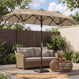 Double-Sided Patio Umbrella with Push Button Tilt Crank Handle-Coffee