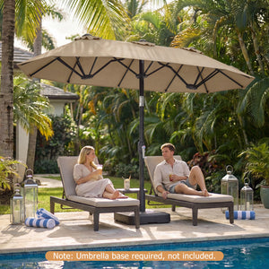 Double-Sided Patio Umbrella with Push Button Tilt Crank Handle-Coffee