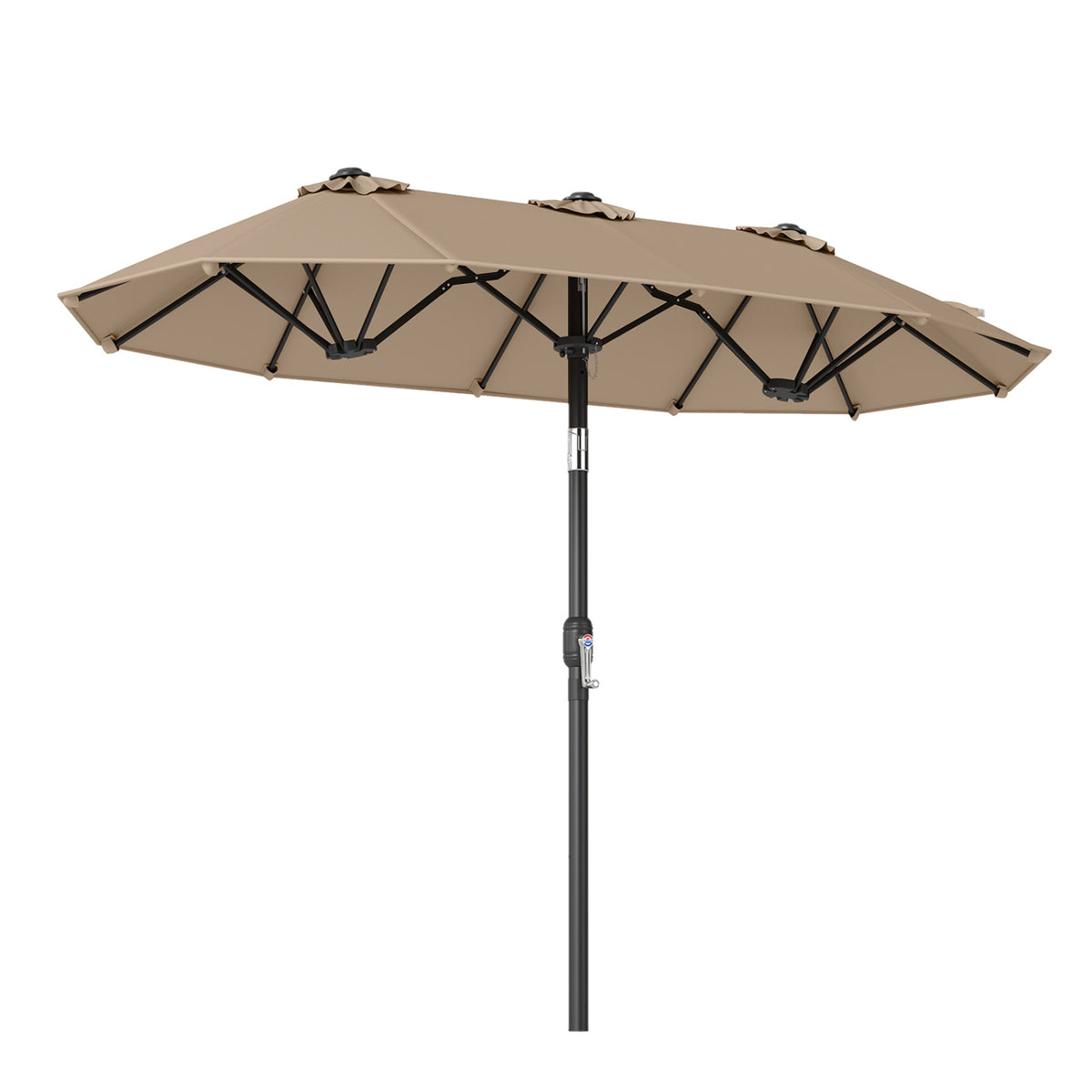 Double-Sided Patio Umbrella with Push Button Tilt Crank Handle-Coffee