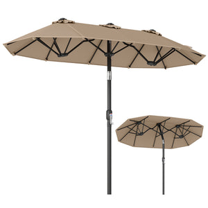 Double-Sided Patio Umbrella with Push Button Tilt Crank Handle-Coffee